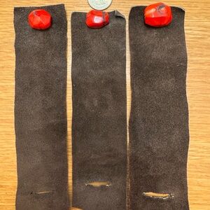 Organic brown Suede Wide cuff with red coral stone